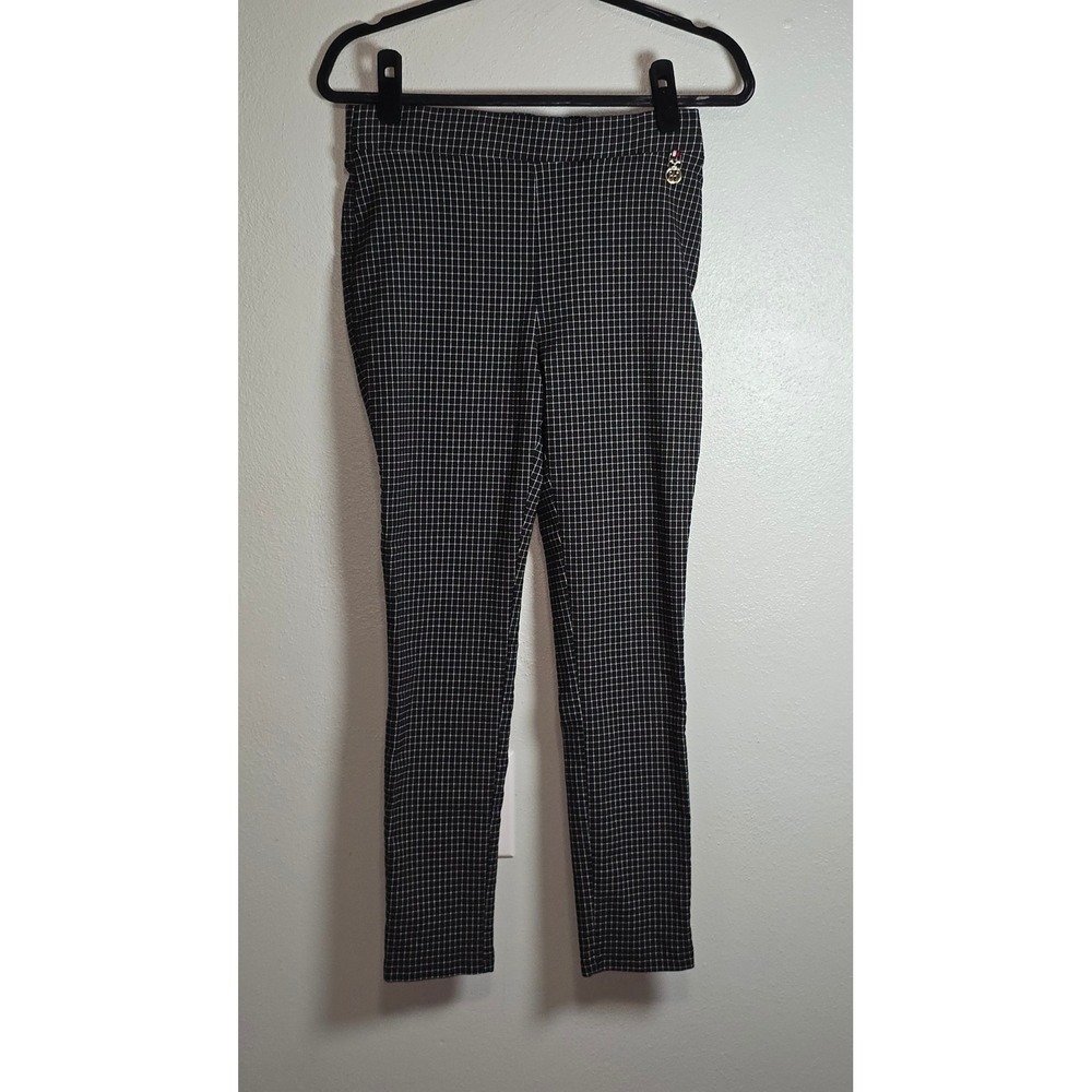 Tommy Hilfiger Women 10 Black White Grid Windowpane Slim Pull On Pants Stretch